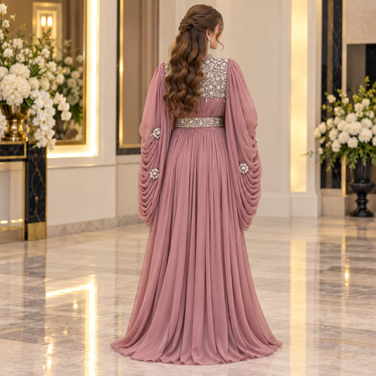 Dusty Rose Luxury Embellished Maxi Dress