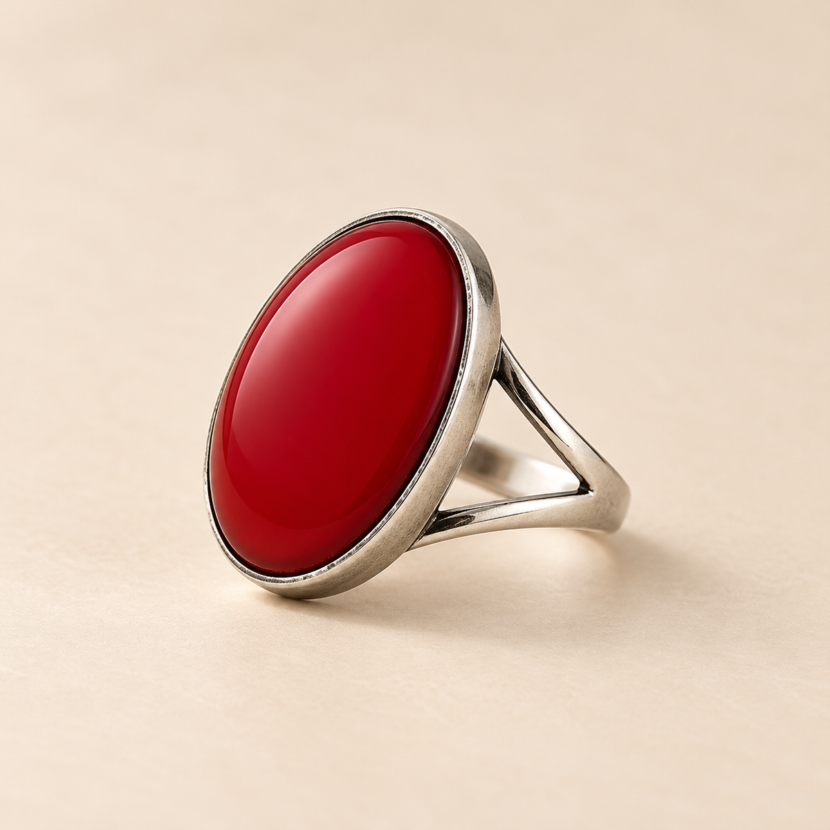 Luxury Ruby Red Oval Stone Handmade Silver Statement Ring