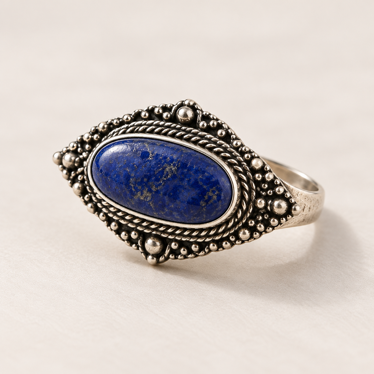 Luxury Royal Blue Lapis Lazuli-Inspired Antique Silver Handmade Statement Ring