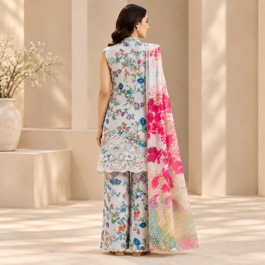 Ivory Bloom Floral Printed 3-Piece Suit