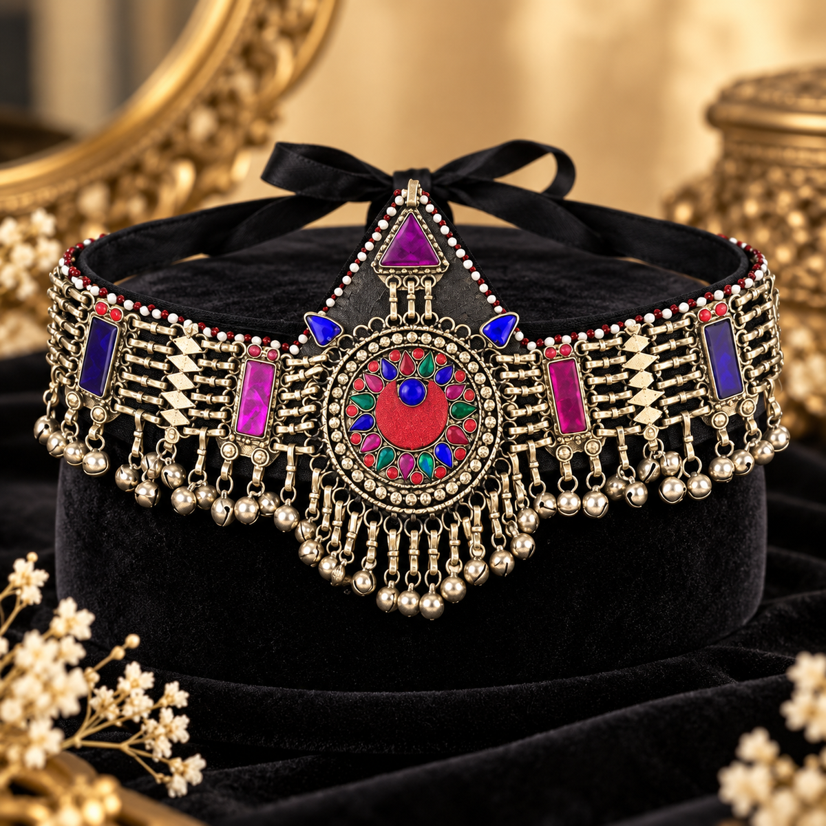 Luxury Multicolor Antique Gold Tribal Matha Patti Headpiece