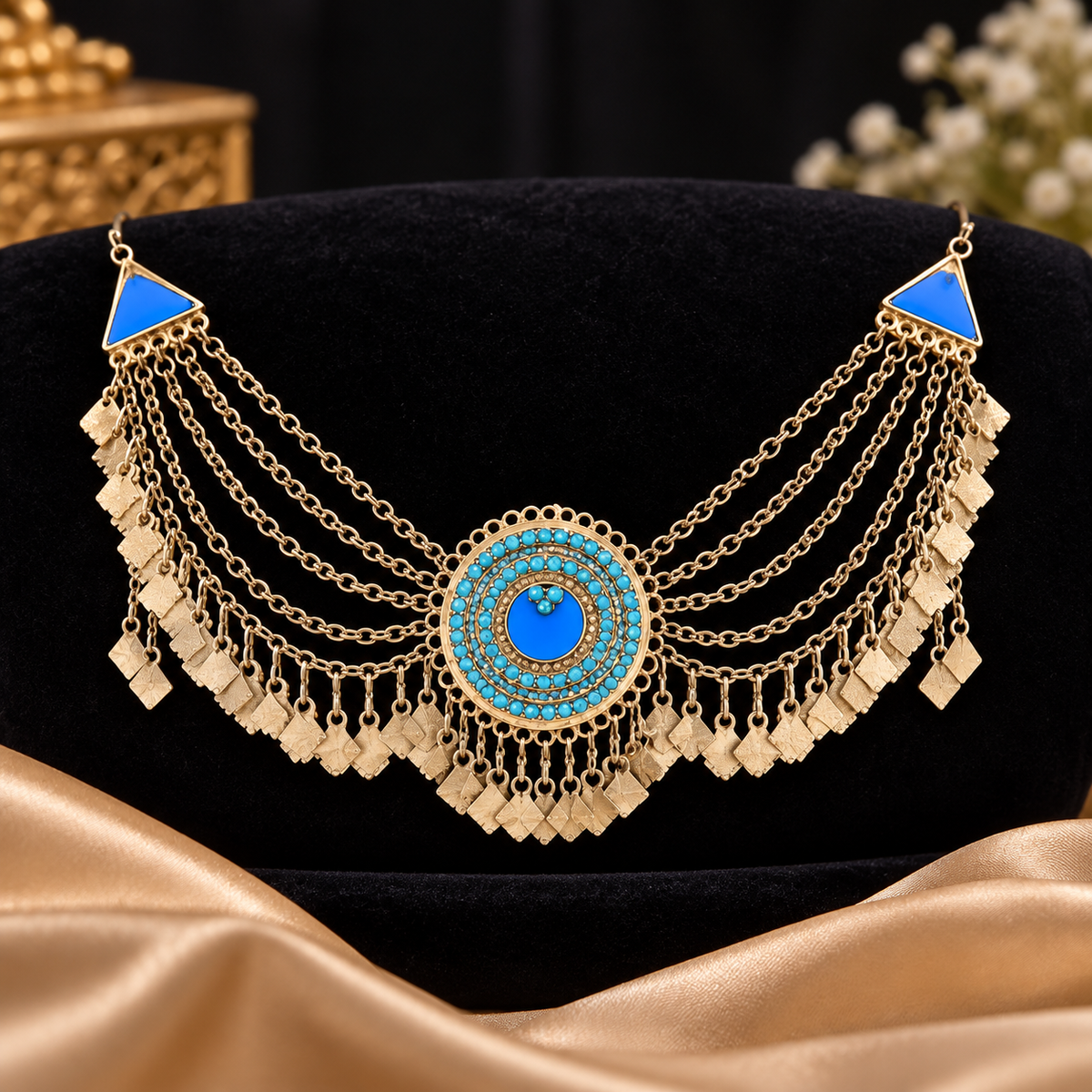 Luxury Royal Blue & Turquoise Gold Handmade Matha Patti Headpiece