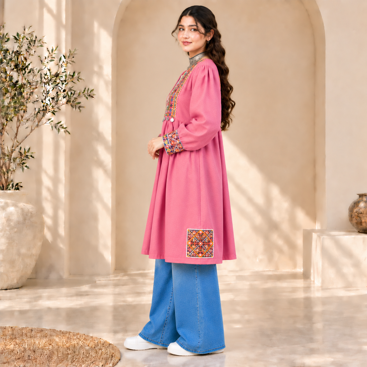 Afghan Heritage Pink Embroidered Coat