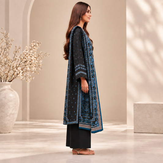 Noir Sapphire Embroidered 3-Piece Suit