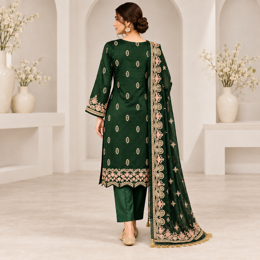 Emerald Royale Luxury Embroidered 3-Piece Suit