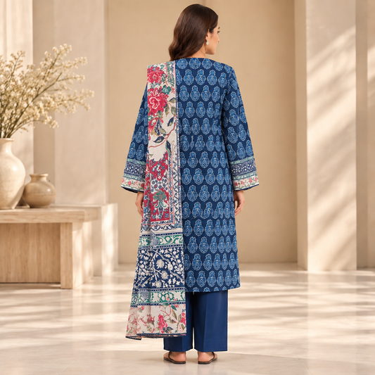 Royal Azure Floral Printed 3-Piece Suit