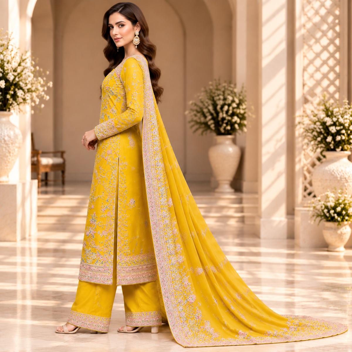 Sunlit Majesty – Luxury Yellow Pakistani Embroidered Suit