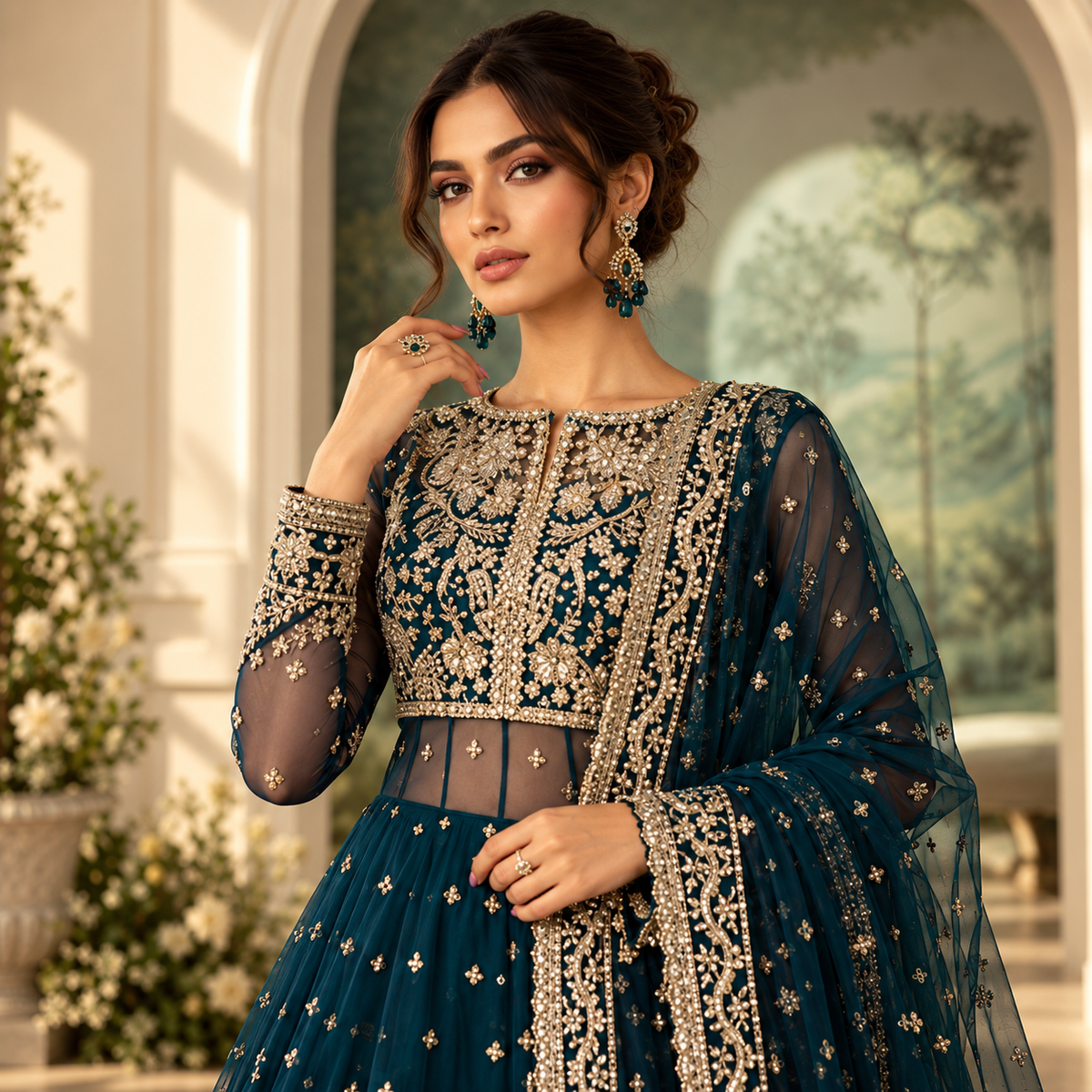 Teal Noor Embroidered Formal Gown