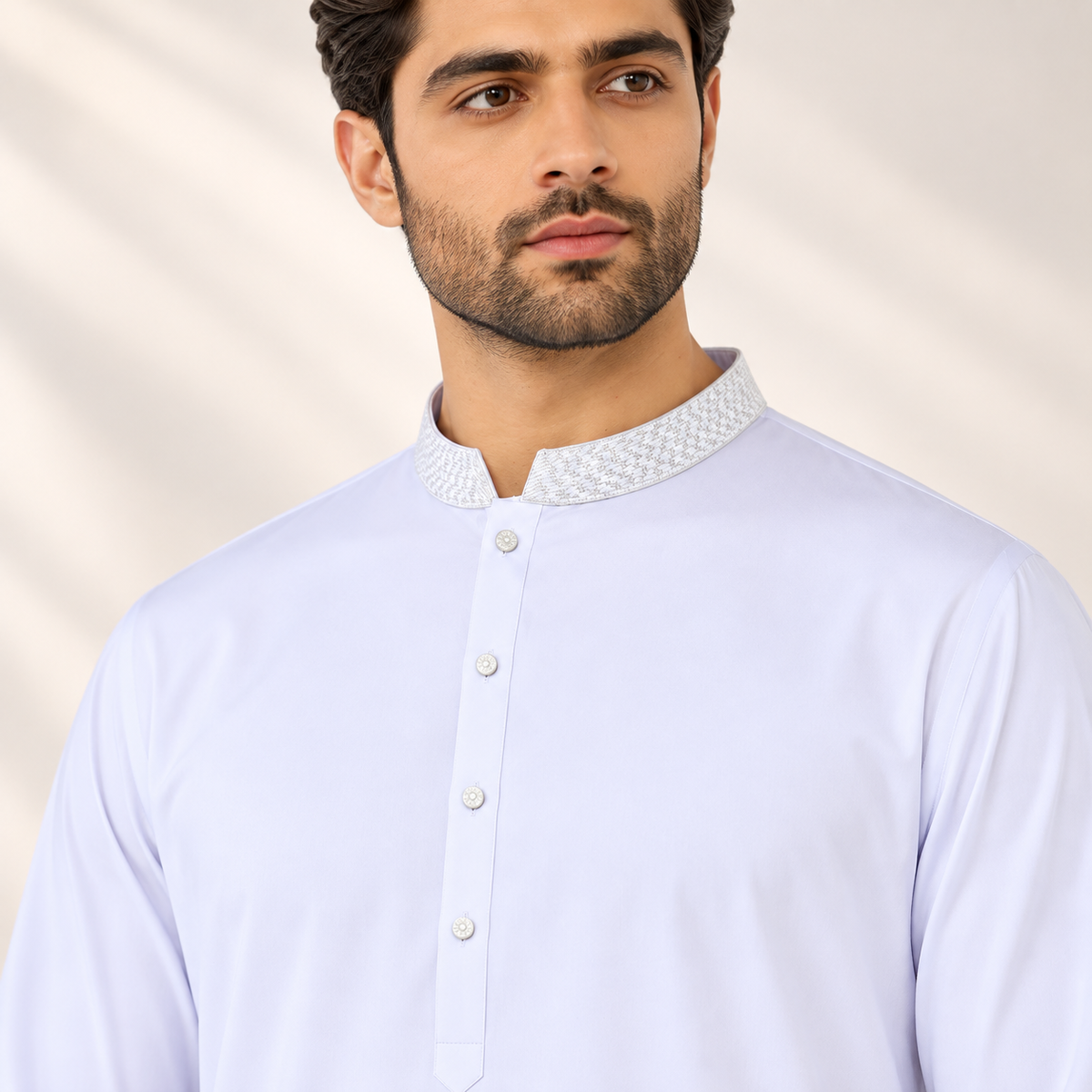 Arctic White Embroidered Collar Shalwar Kameez
