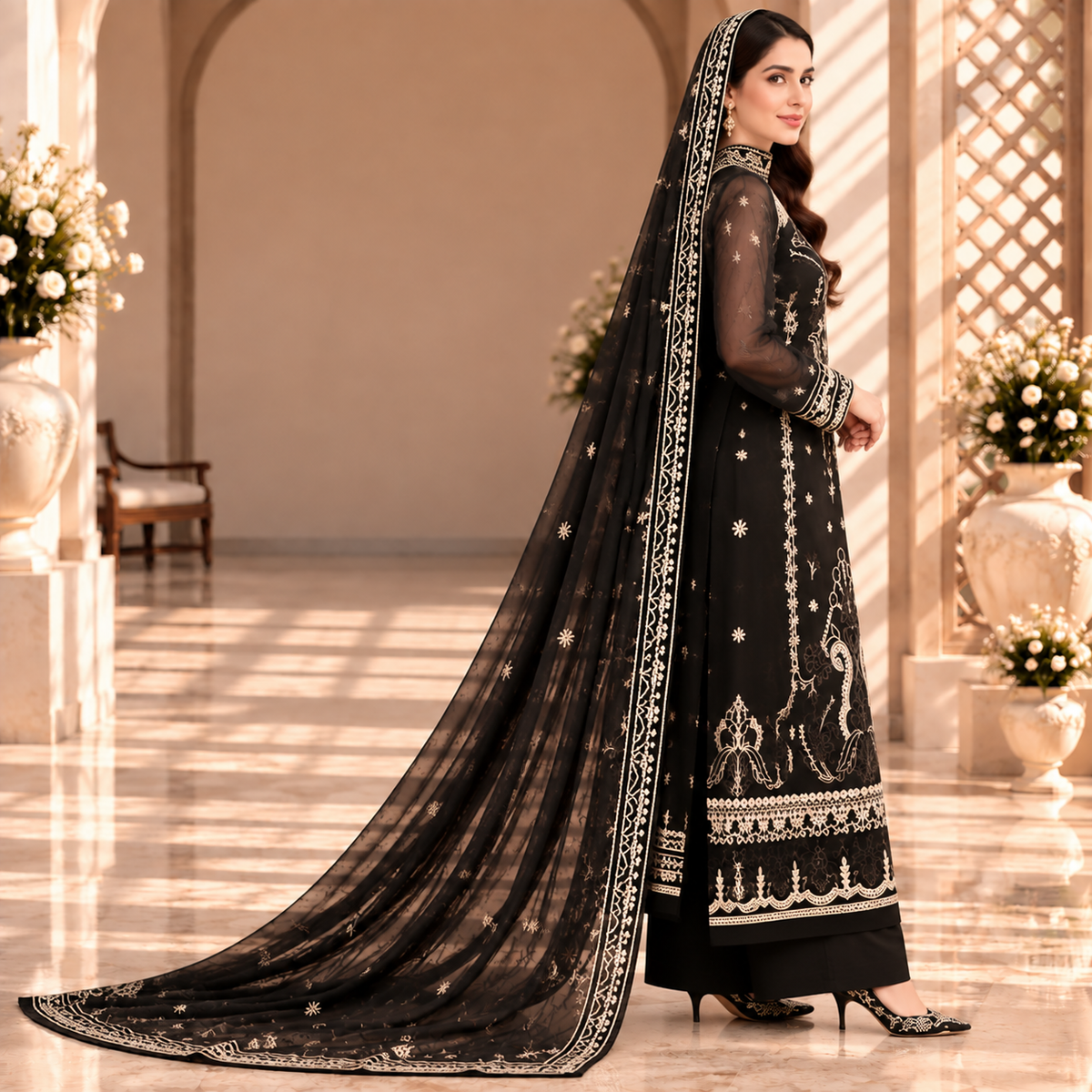 Noir Elegance – Luxury Black Pakistani Embroidered Suit