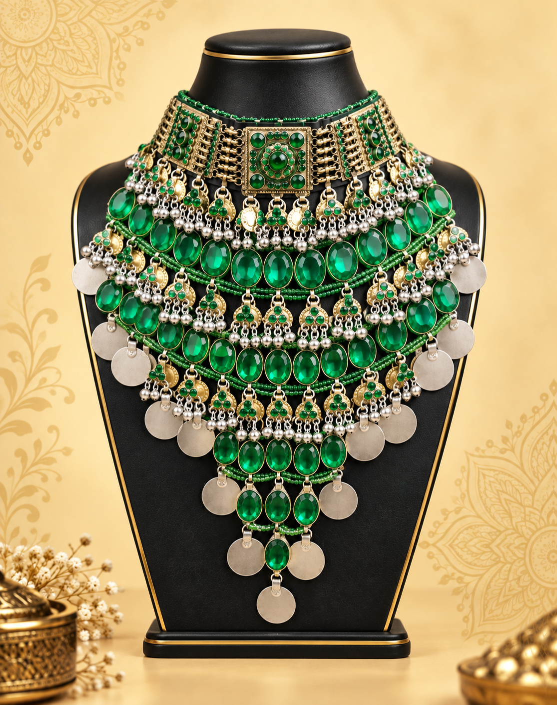 Afghan Green Stone Statement Necklace