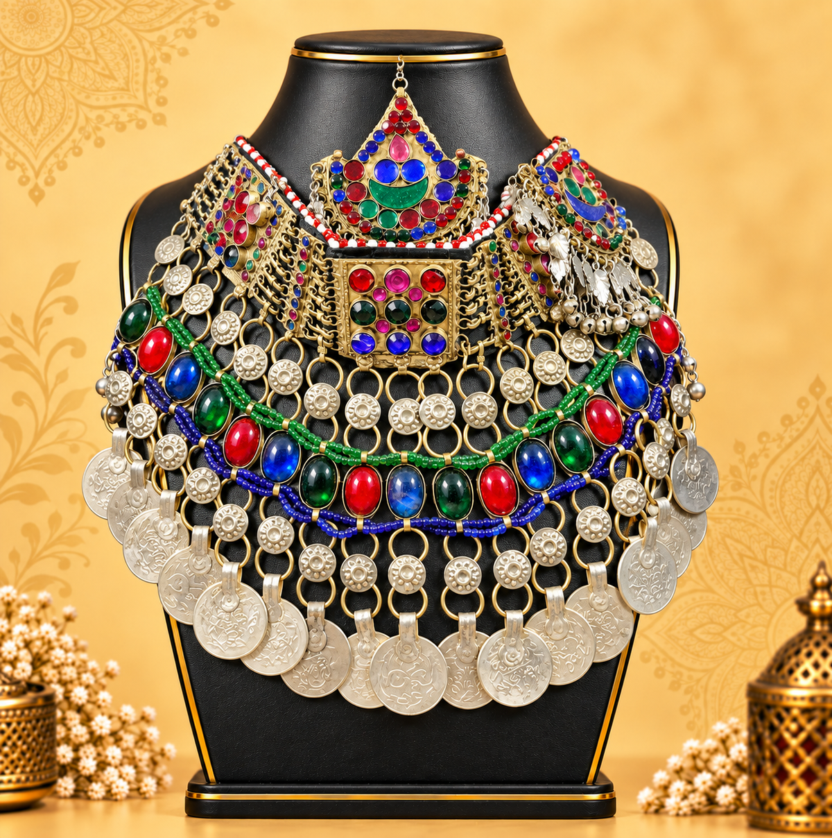 Multicolour Afghan Tribal Coin Necklace