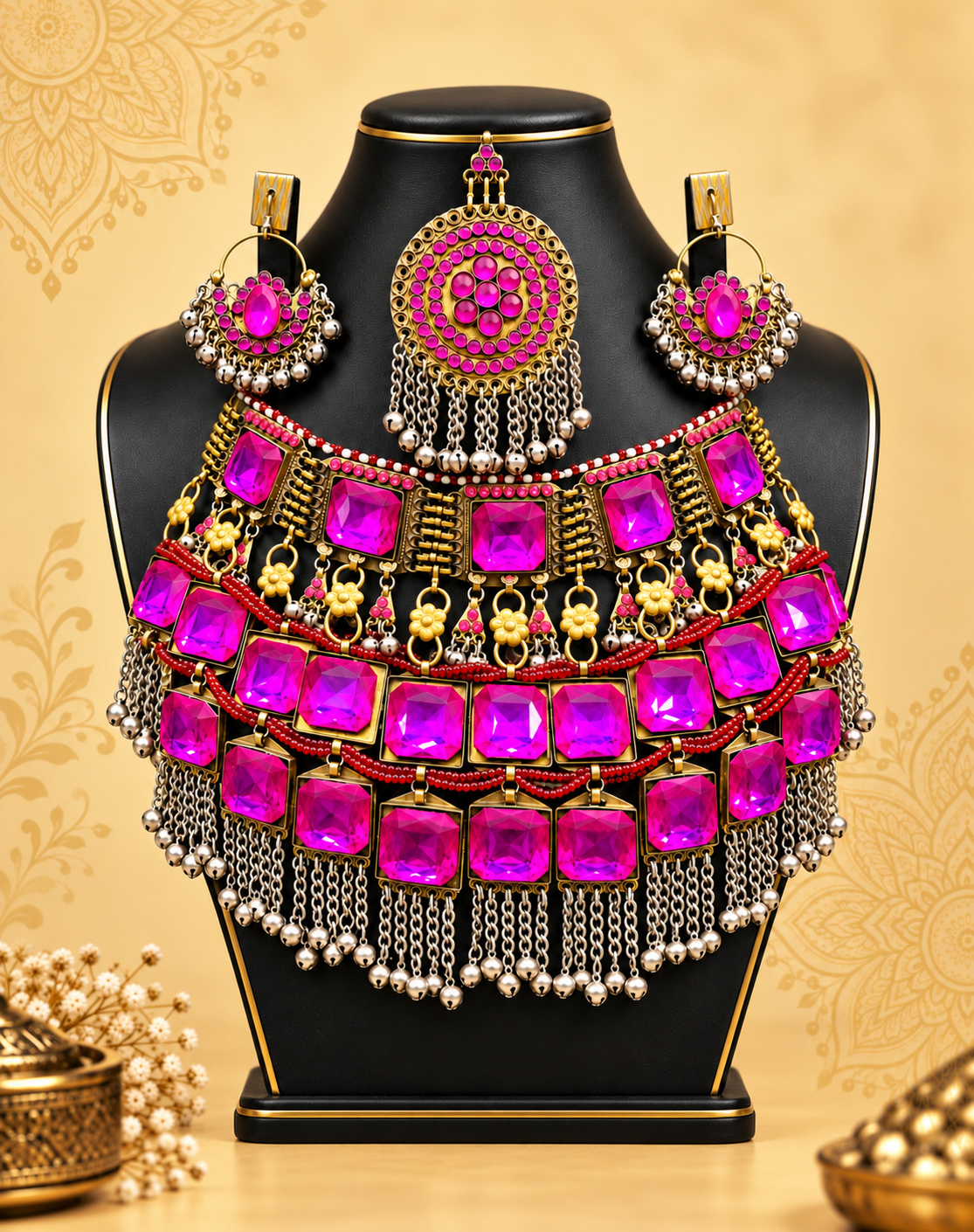 Royal Magenta Afghan Necklace