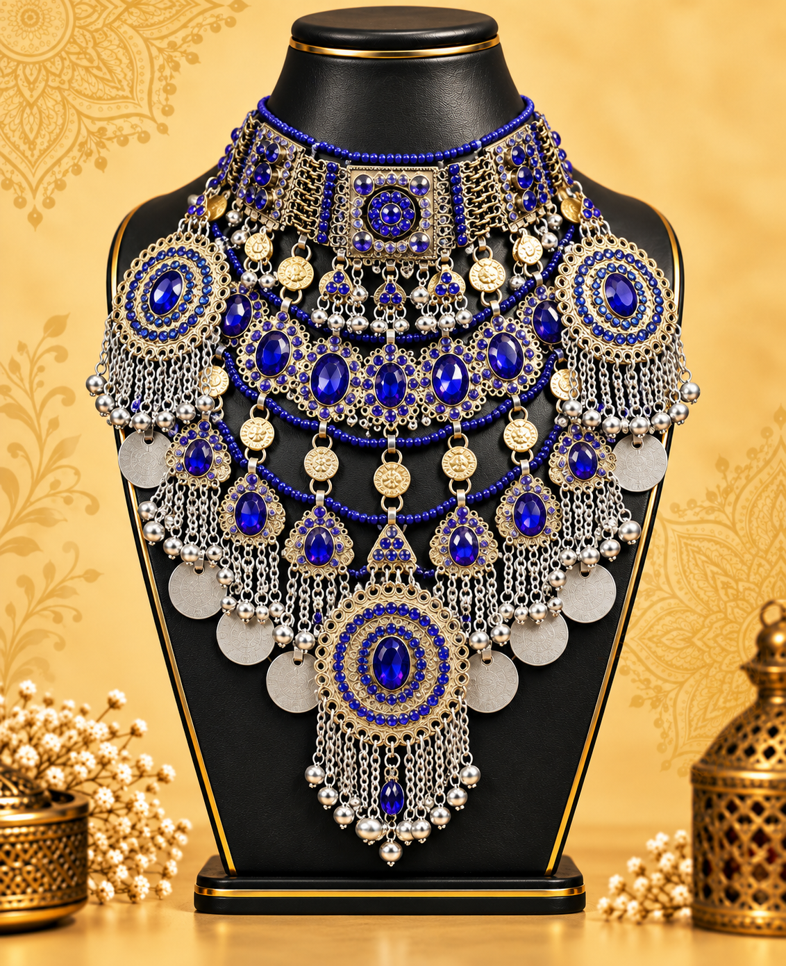 Royal Blue Layered Afghan Necklace