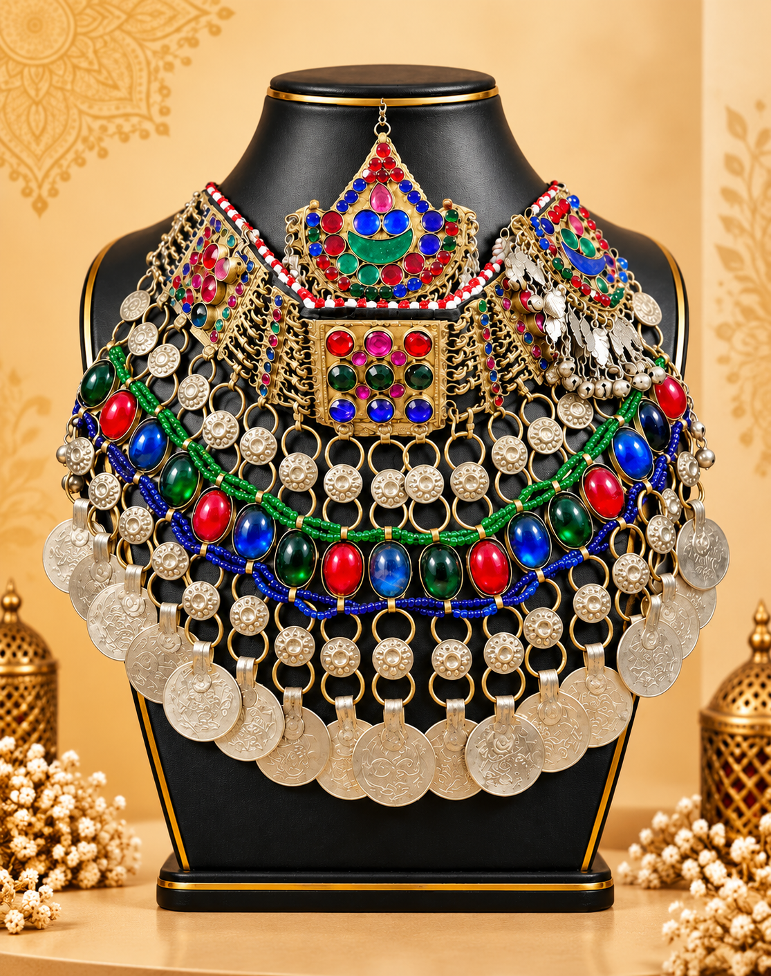 Multicolour Afghan Tribal Coin Necklace