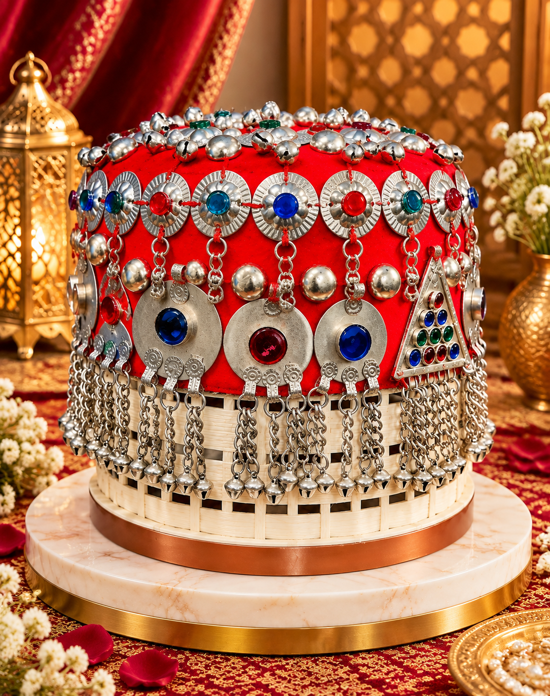 Royal Red Tribal Embellished Cap