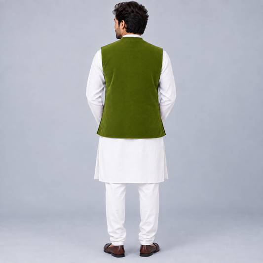 Heritage Olive Patchwork Embellished Waistcoat