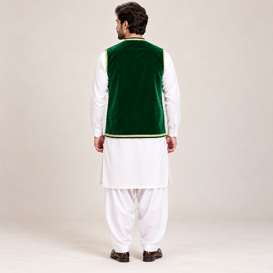 Emerald Royale Gold Embroidered Velvet Waistcoat