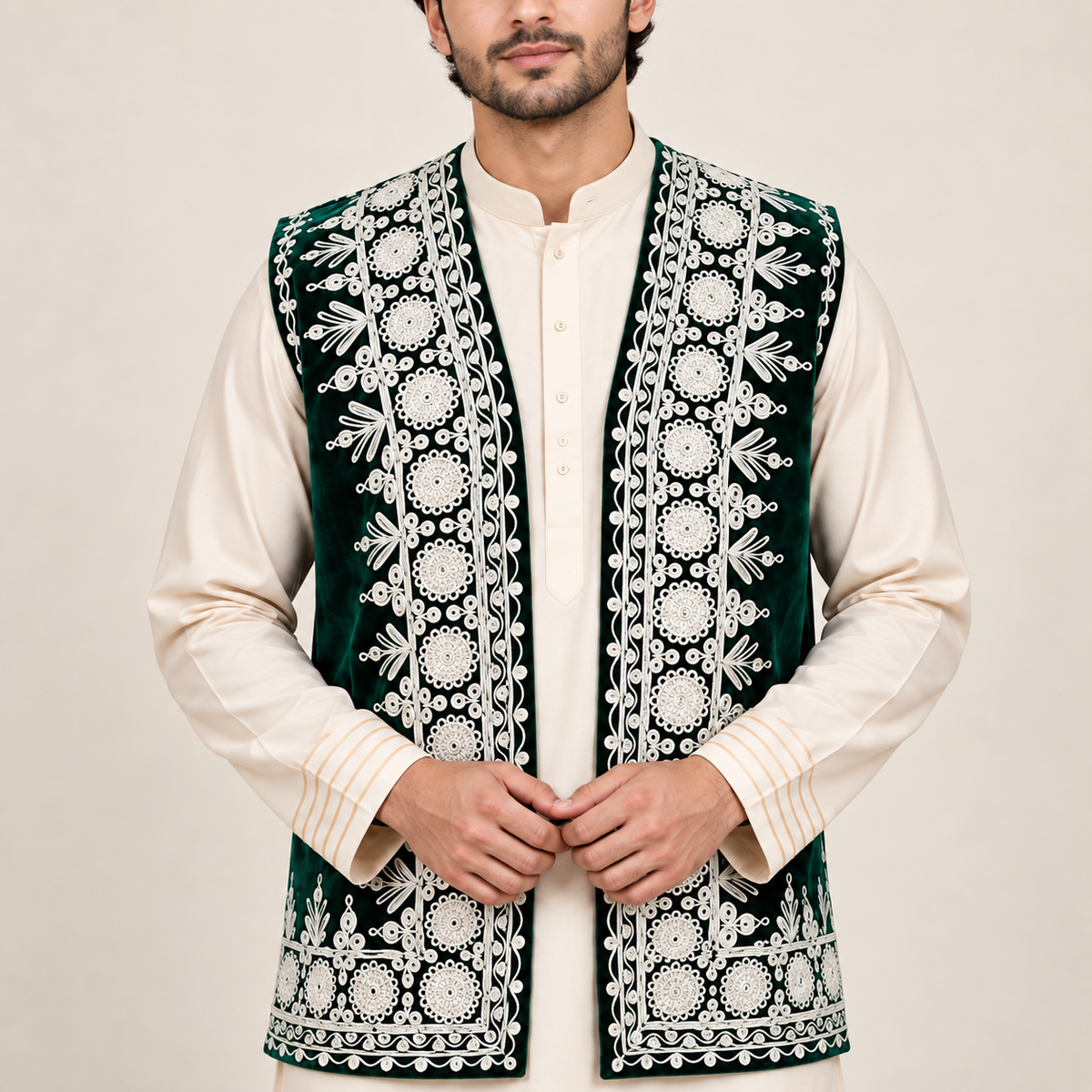 Emerald Ivory Heritage Embroidered Waistcoat