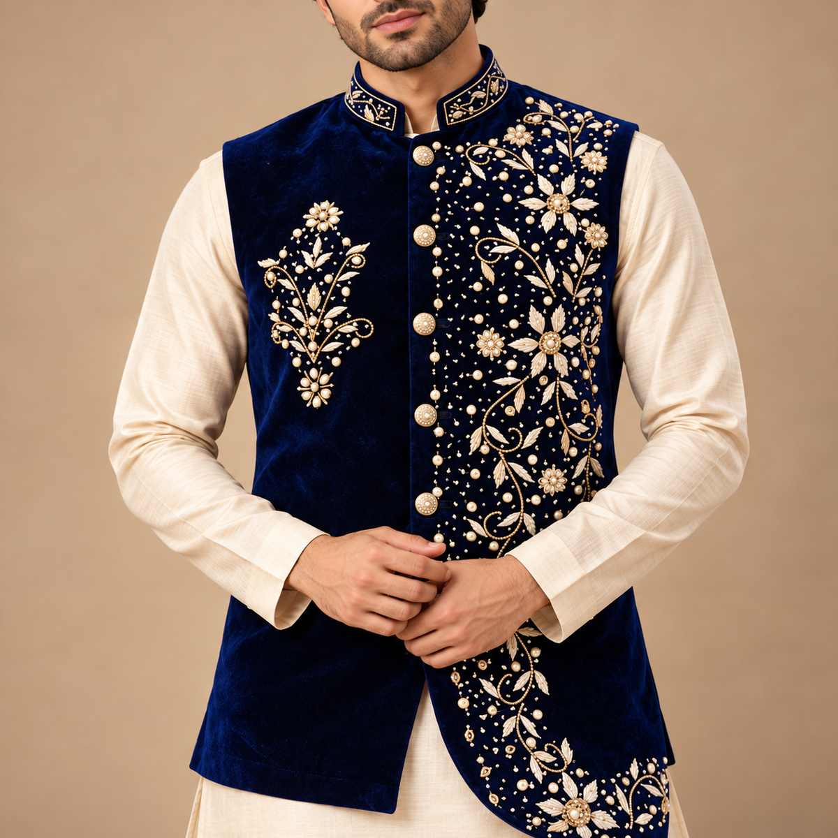 Royal Navy Pearl Embroidered Velvet Waistcoat