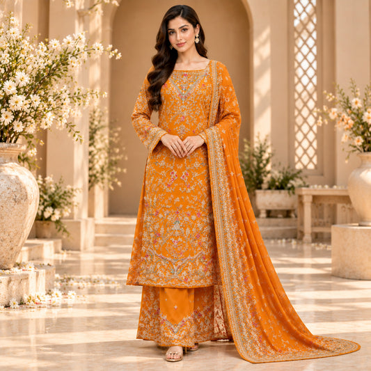 Royal Amber Embroidered Luxury 3-Piece Suit