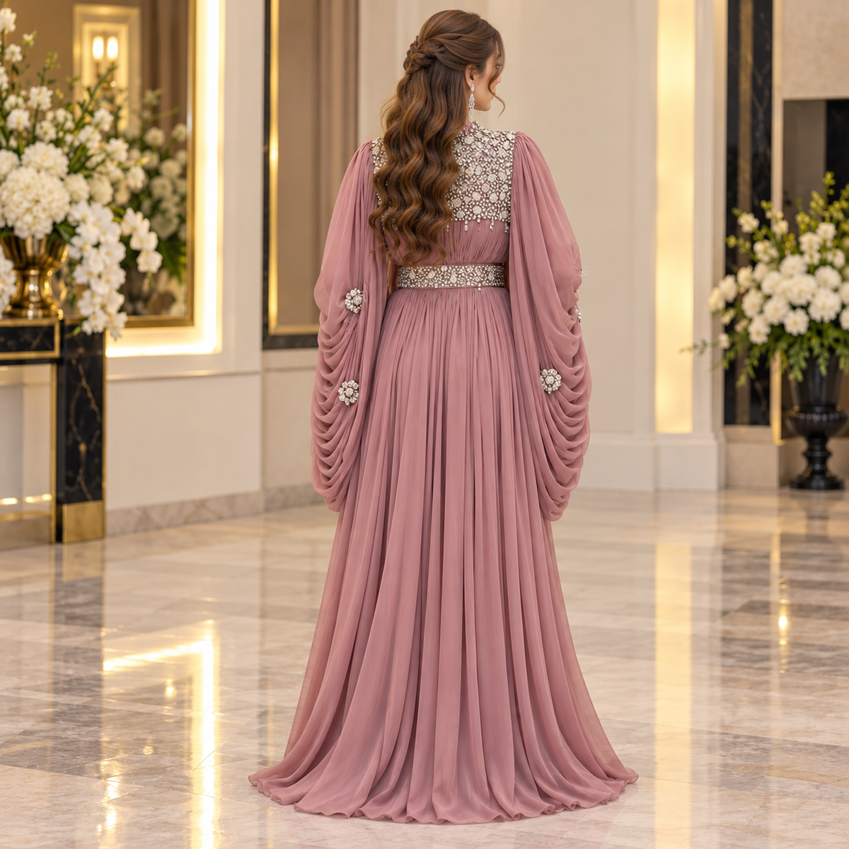 Dusty Rose Luxury Embellished Maxi Dress