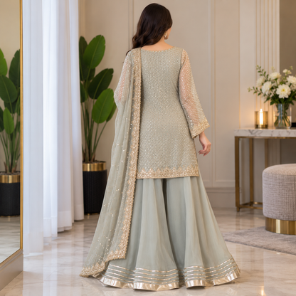 Sage Elegance – Luxury Embellished Party Wear Sharara