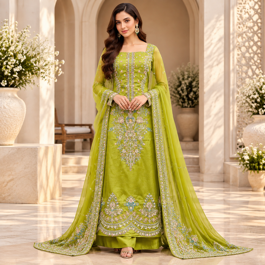 Emerald Grace – Luxury Green Pakistani Embroidered Suit