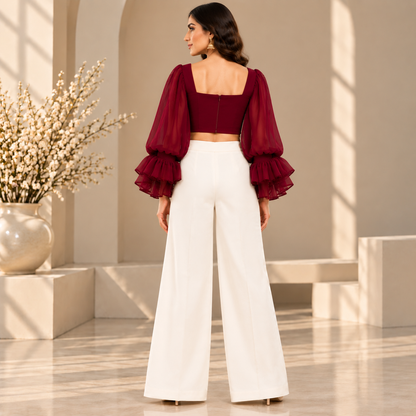 Maroon Heritage Embroidered Crop Top