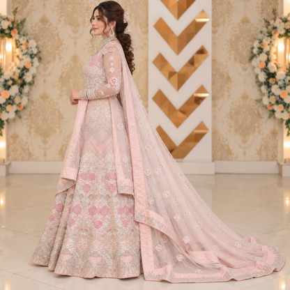 Blush Pink Silver Embroidered Bridal Lehenga Set