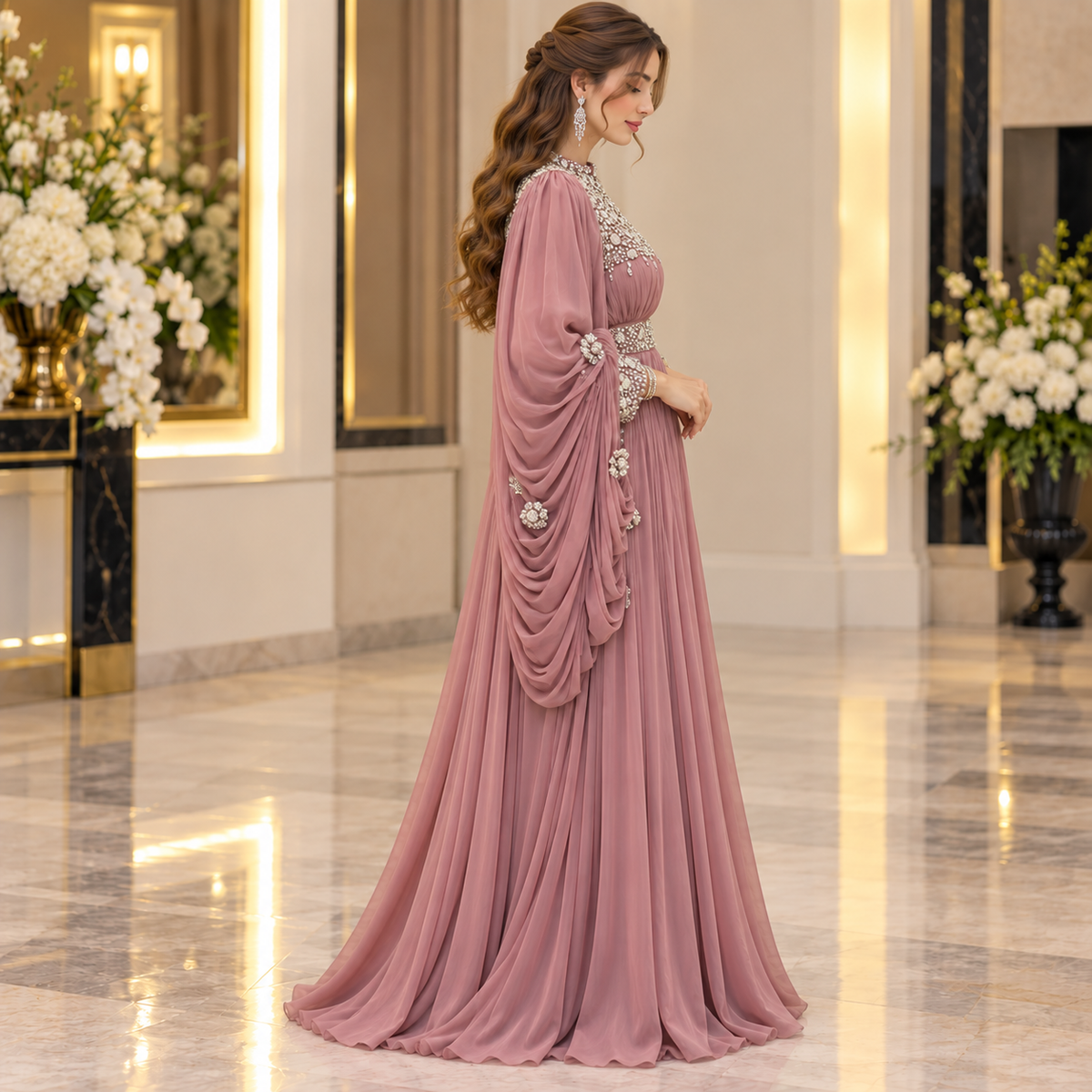 Dusty Rose Luxury Embellished Maxi Dress