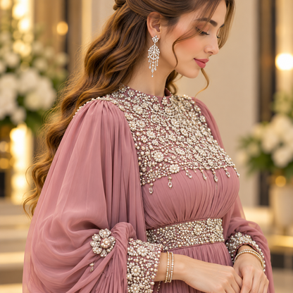 Dusty Rose Luxury Embellished Maxi Dress