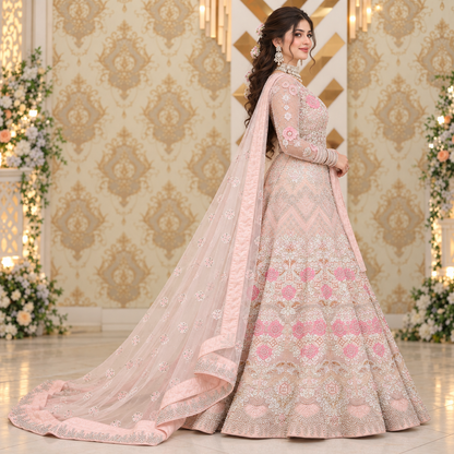 Blush Pink Silver Embroidered Bridal Lehenga Set
