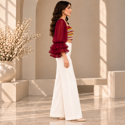 Maroon Heritage Embroidered Crop Top