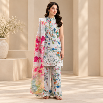 Ivory Bloom Floral Printed 3-Piece Suit