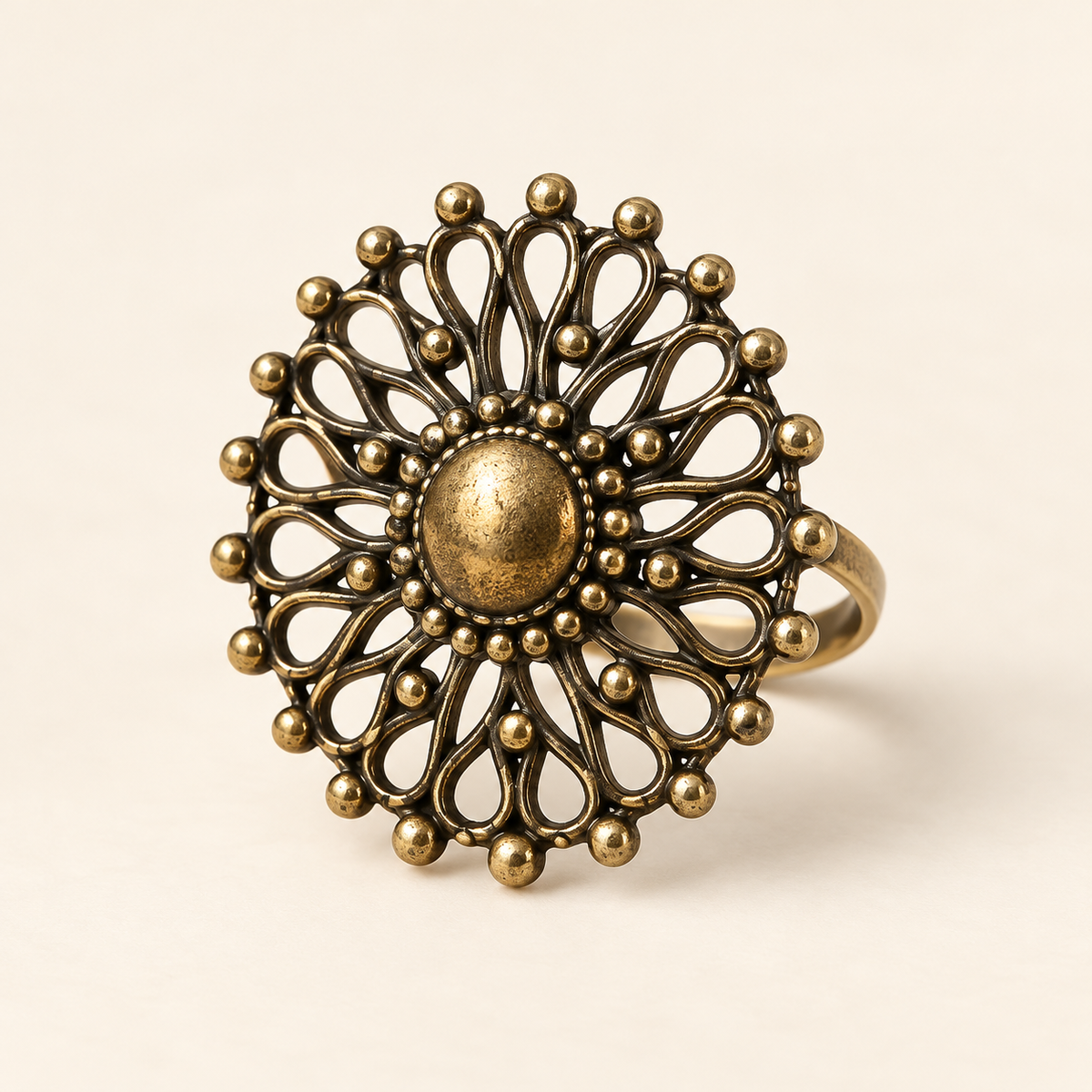 Luxury Antique Gold Handmade Floral Mandala Statement Ring