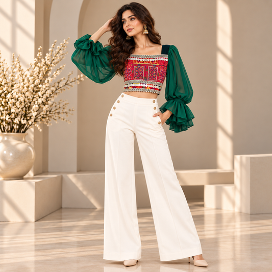 Emerald Heritage Embroidered Crop Top