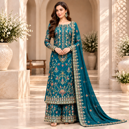 Azure Royale – Luxury Teal Blue Pakistani Embroidered Suit
