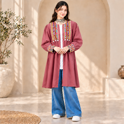 Afghan Heritage Rose Pink Embroidered Coat