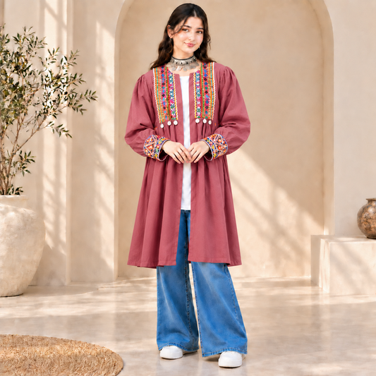 Afghan Heritage Rose Pink Embroidered Coat
