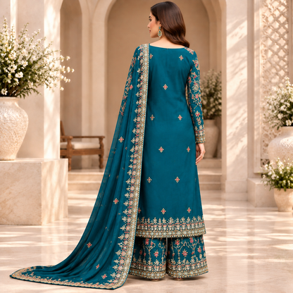 Azure Royale – Luxury Teal Blue Pakistani Embroidered Suit