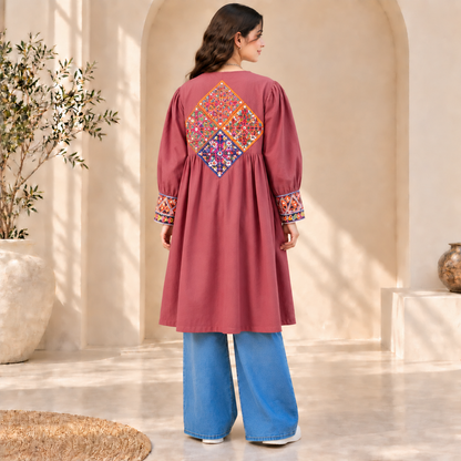 Afghan Heritage Rose Pink Embroidered Coat