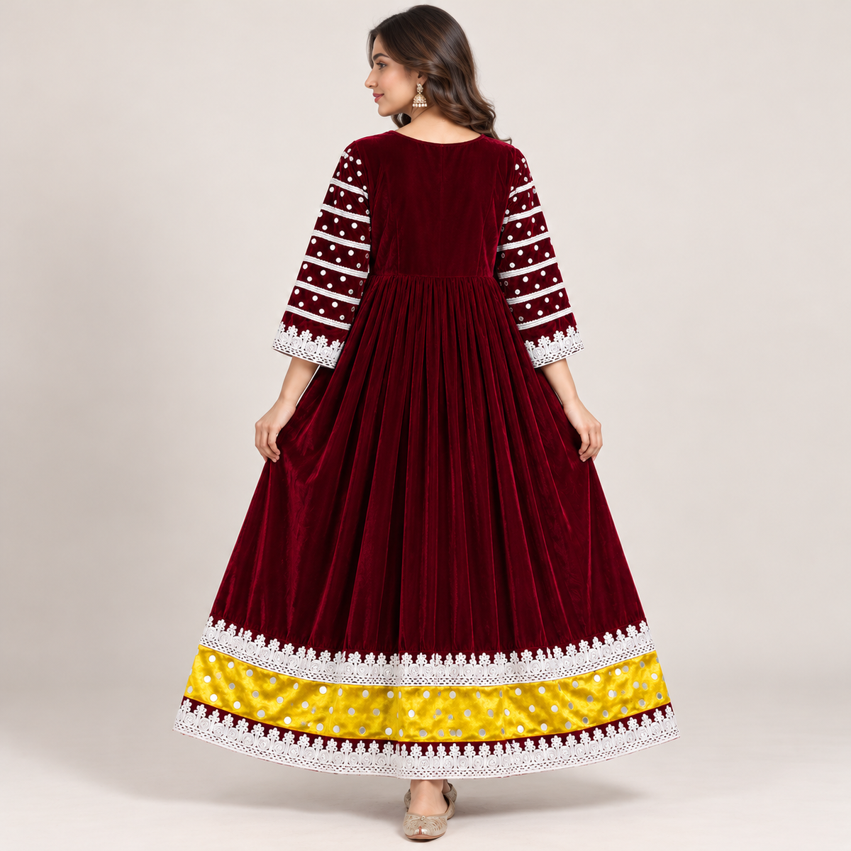 Traditional Maroon Embroidered Maxi Dress – Elegant Cultural &amp; Festive Wear