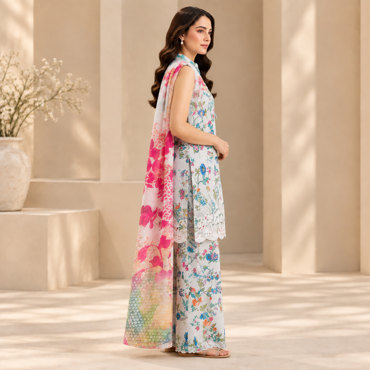 Ivory Bloom Floral Printed 3-Piece Suit