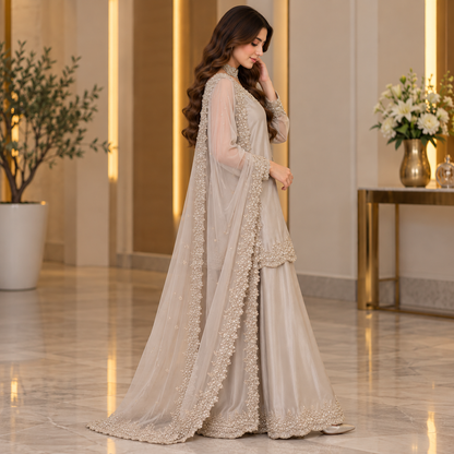 Champagne Grace – Luxury Embroidered Party Wear Ensemble