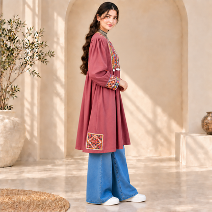 Afghan Heritage Rose Pink Embroidered Coat