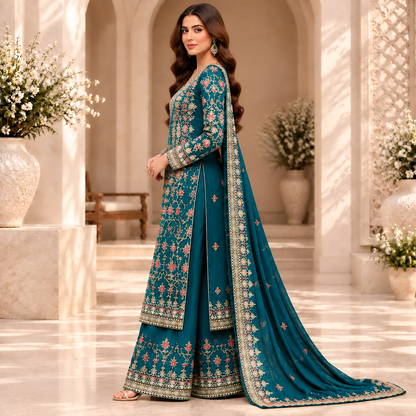 Azure Royale – Luxury Teal Blue Pakistani Embroidered Suit