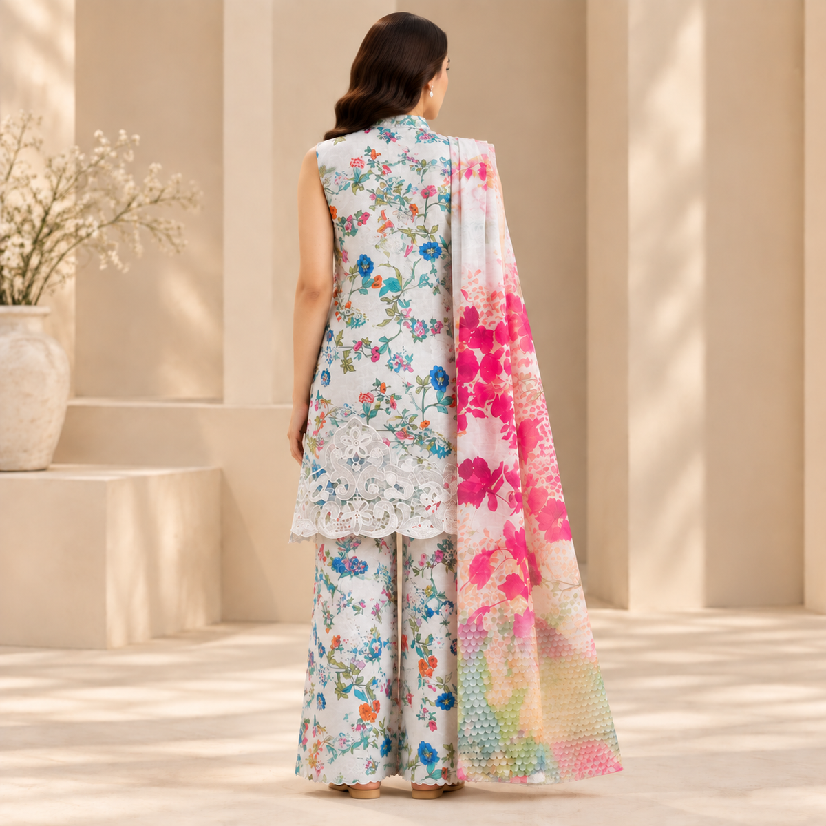 Ivory Bloom Floral Printed 3-Piece Suit