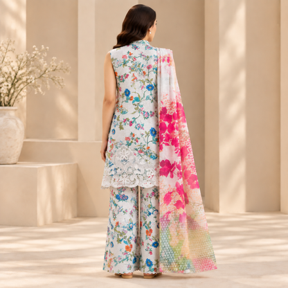 Ivory Bloom Floral Printed 3-Piece Suit