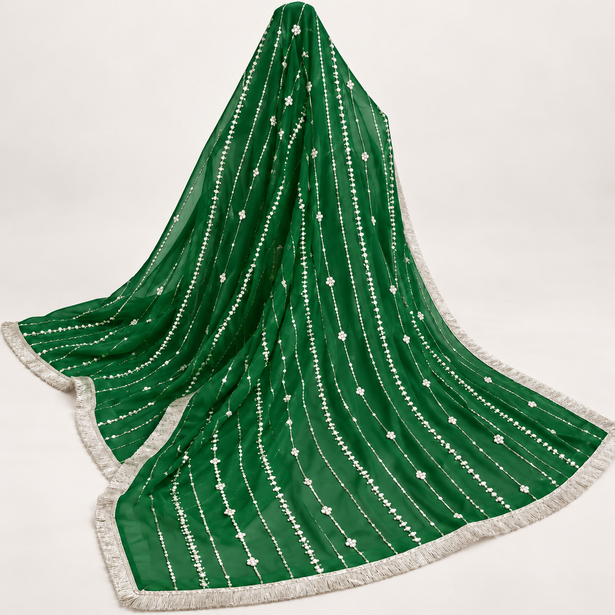 Emerald Green Sequin Stripe Bridal Dupatta